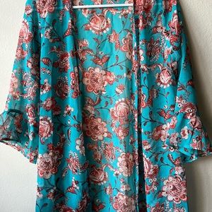Teal flower cover up